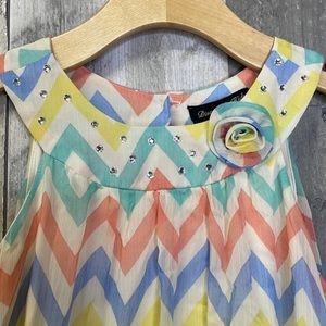 CHEVRON pattern swing dress for girls. Pink,yellow, green,blue. Lined. EUC. Sz 6